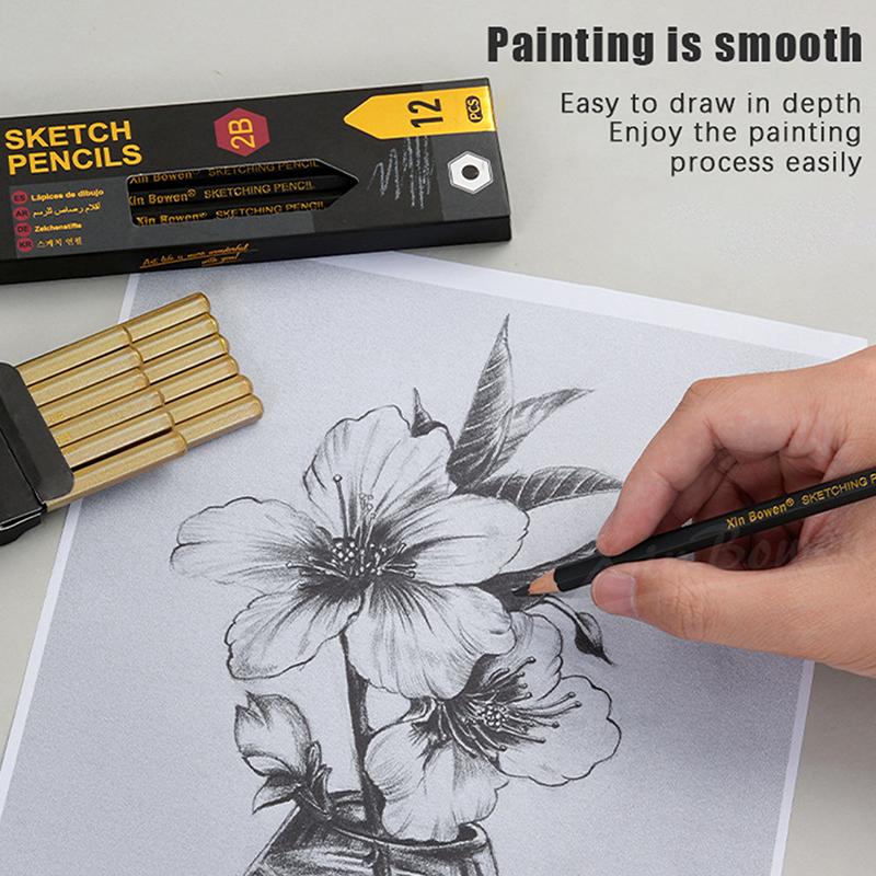 12Pcs/Box Wooden Lead Pencils Hb-14B High-Quality Art Draw Specific Graphite Core Sketching Writing Stationery Supplies