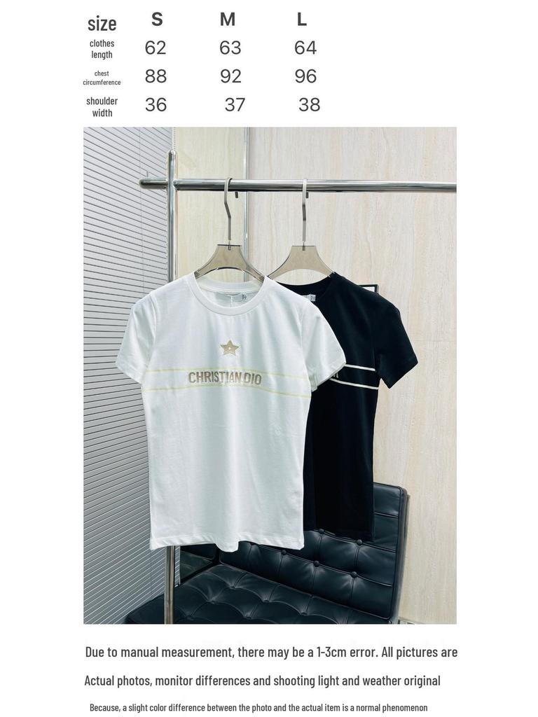 2025 High-End Women's Short Sleeve Embroidered Logo T-Shirt - Japanese & Korean Casual Style