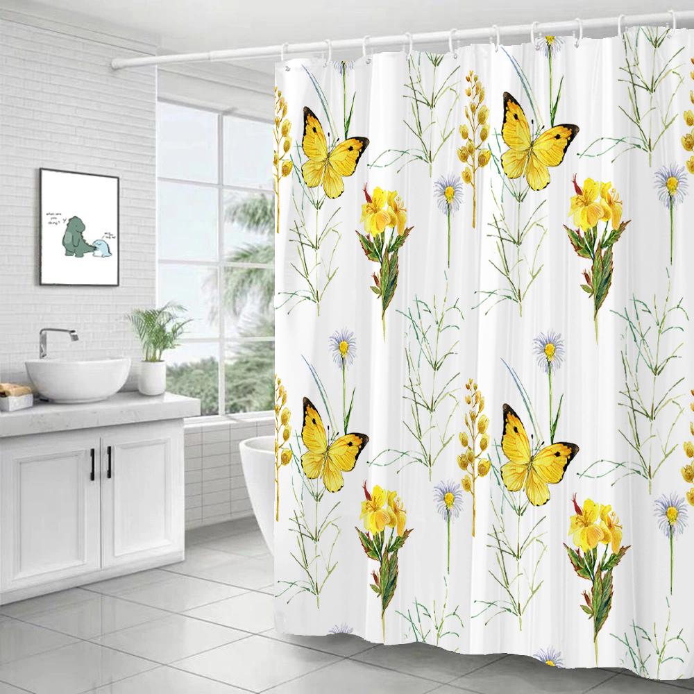 Floare Hortensie Purpurie Perdea de Duș Albă Peisaj 3D Plantă Verde Poliester Impermeabil Perdele de Baie Paravan de Baie Decor