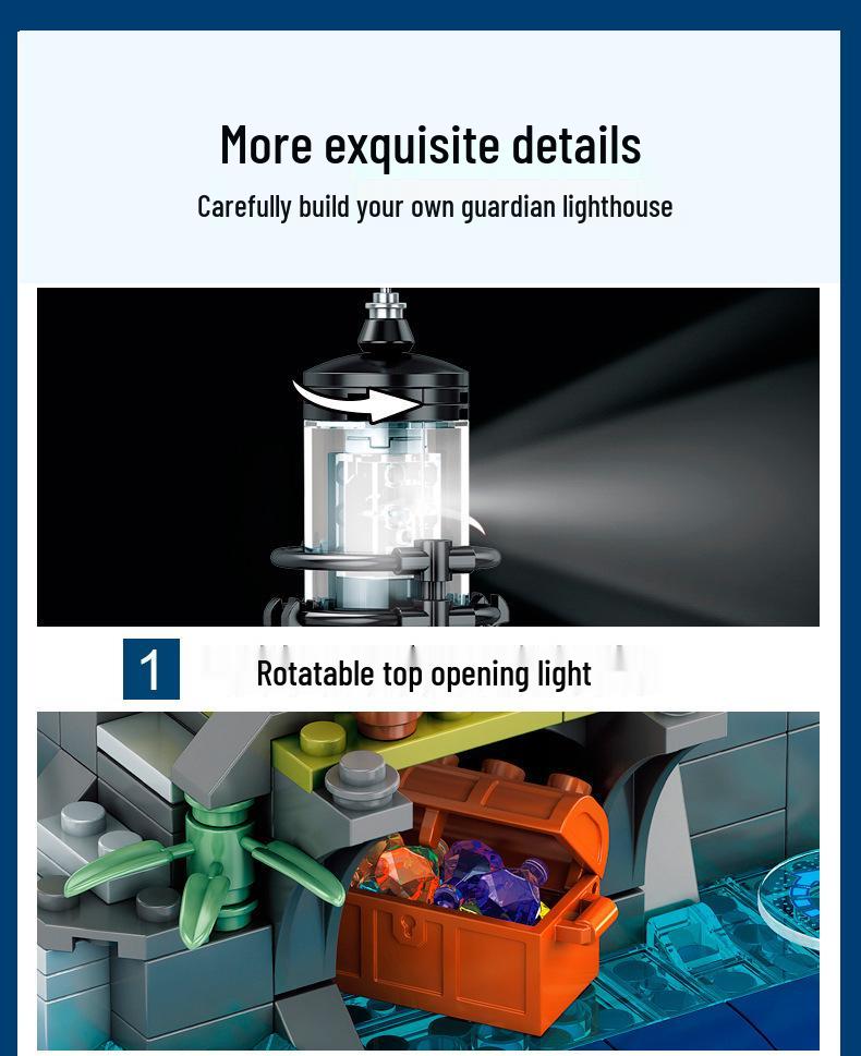 Compatible LEGO Lighthouse Toy: Rotating Light & Small Particle Building Blocks, Architectural Street View Model