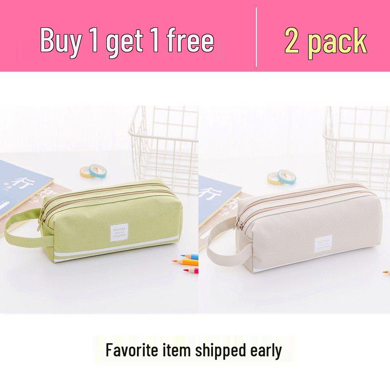 Ins Style Double Layer Canvas Pencil Case for Students - Simple, Creative Design with Zippers