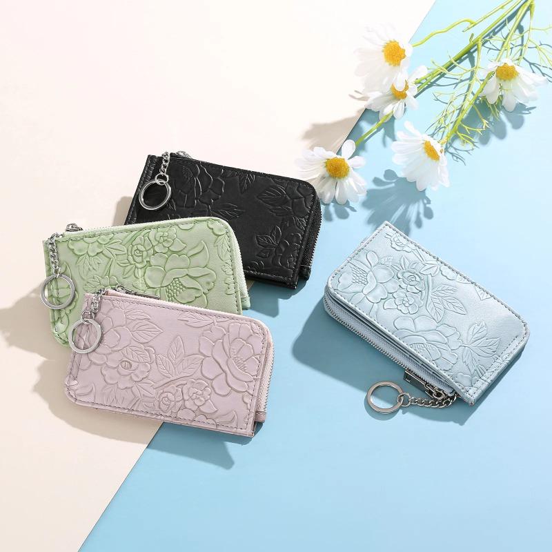 1Pcs Ladies Zip Coin Purse with Key Ring Embossed Design Multi Card Slots Large Capacity Wallet Fashion Accessories