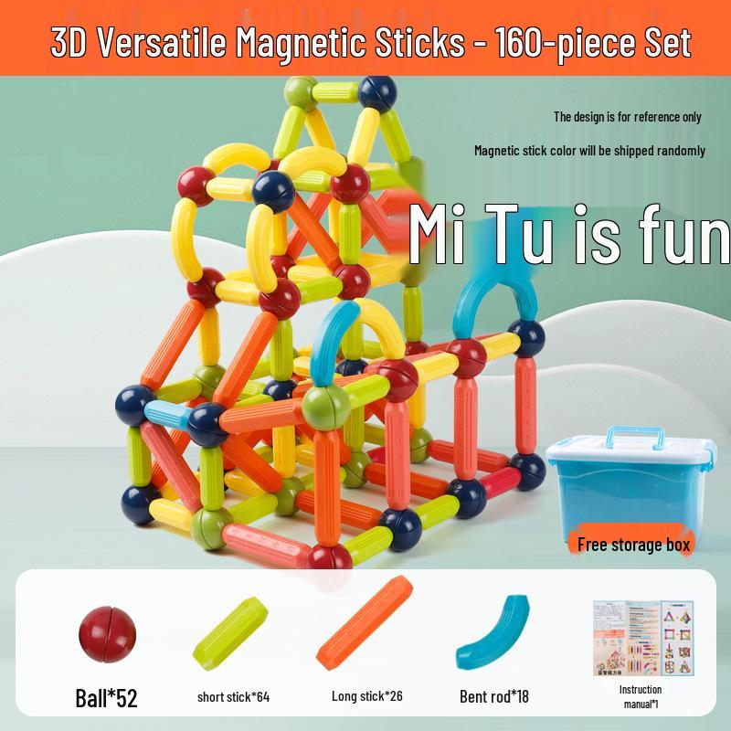 3D Magnetic Rod Building Blocks: Changeable, Strong Magnets for Kids' Educational Play