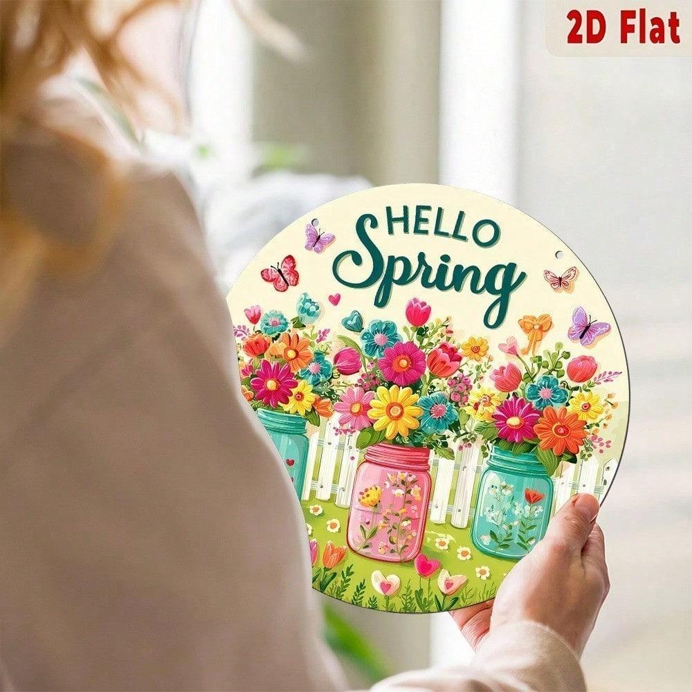 Spring Flower Jar Round Metal Wall Art Aluminum Floral Sign Home Decor Graduation Gift