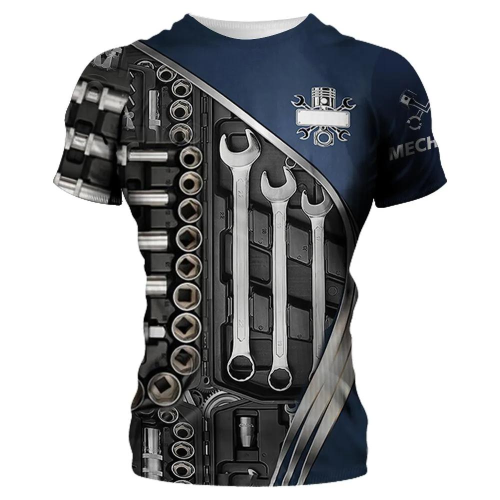 Mechanical Tools 3D Printing MenSport Quick-Dry Breatha T-Shirt Street Casual Wear Harajuku Retro Parent-child Short Sleeve Top