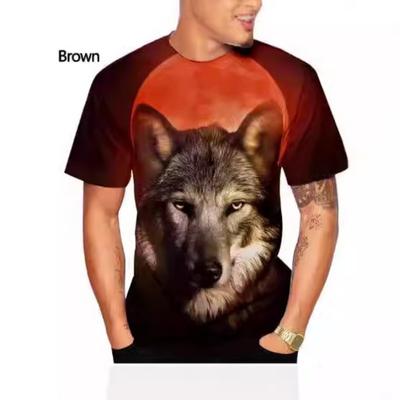 Summer Round Neck 3D Wolf Printed Top Fashionable Casual Short Sleeved Men's T-shirts
