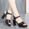 One Button Thick Heel Sandals Women Summer Soft Soled High Heels Middle Aged Mothers