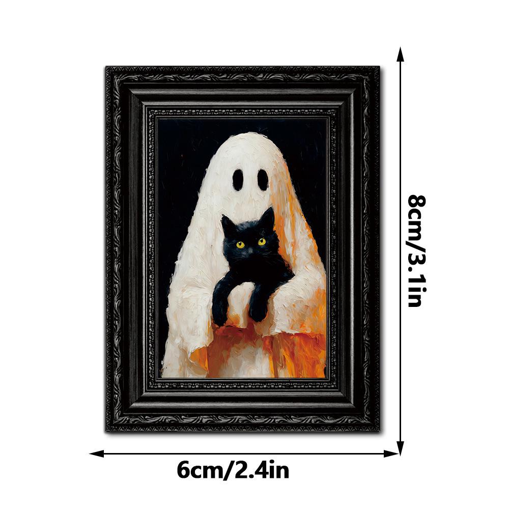 3D Halloween Ghost Cat Wooden Photo Frame Magnet
