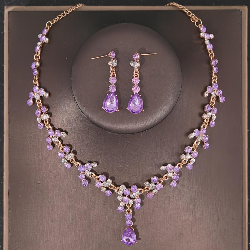 [Small batch customization] Cross-border exquisite bridal jewelry two-piece party dress wedding collarbone necklace earrings