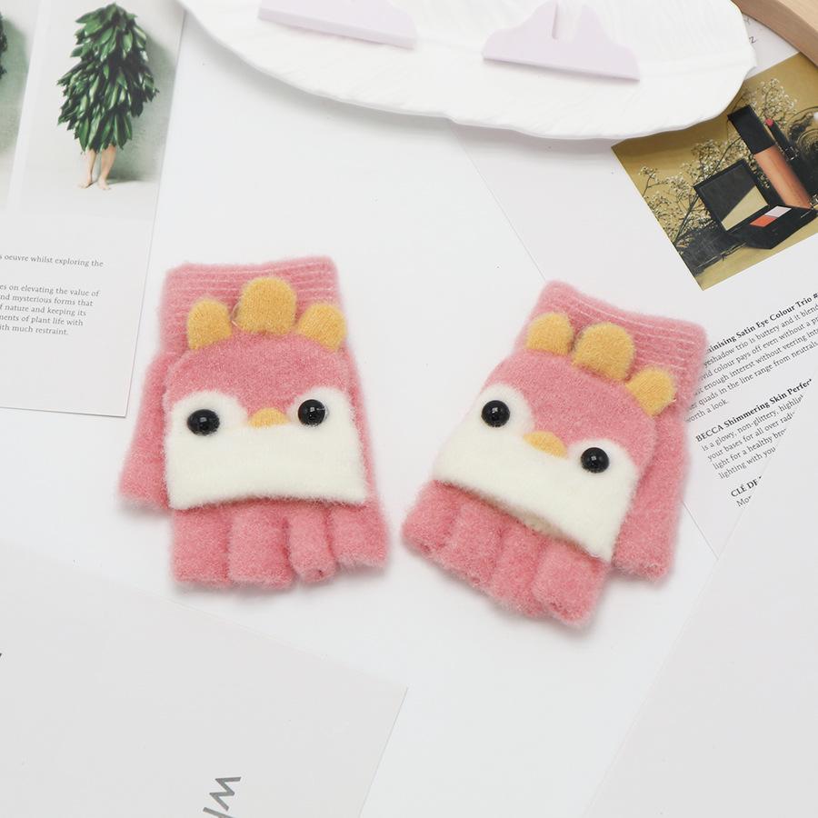 Children's Cute Cartoon Flip-Gloves: Cold-Proof, Half-Finger Winter Writing Warmth for Boys and Girls