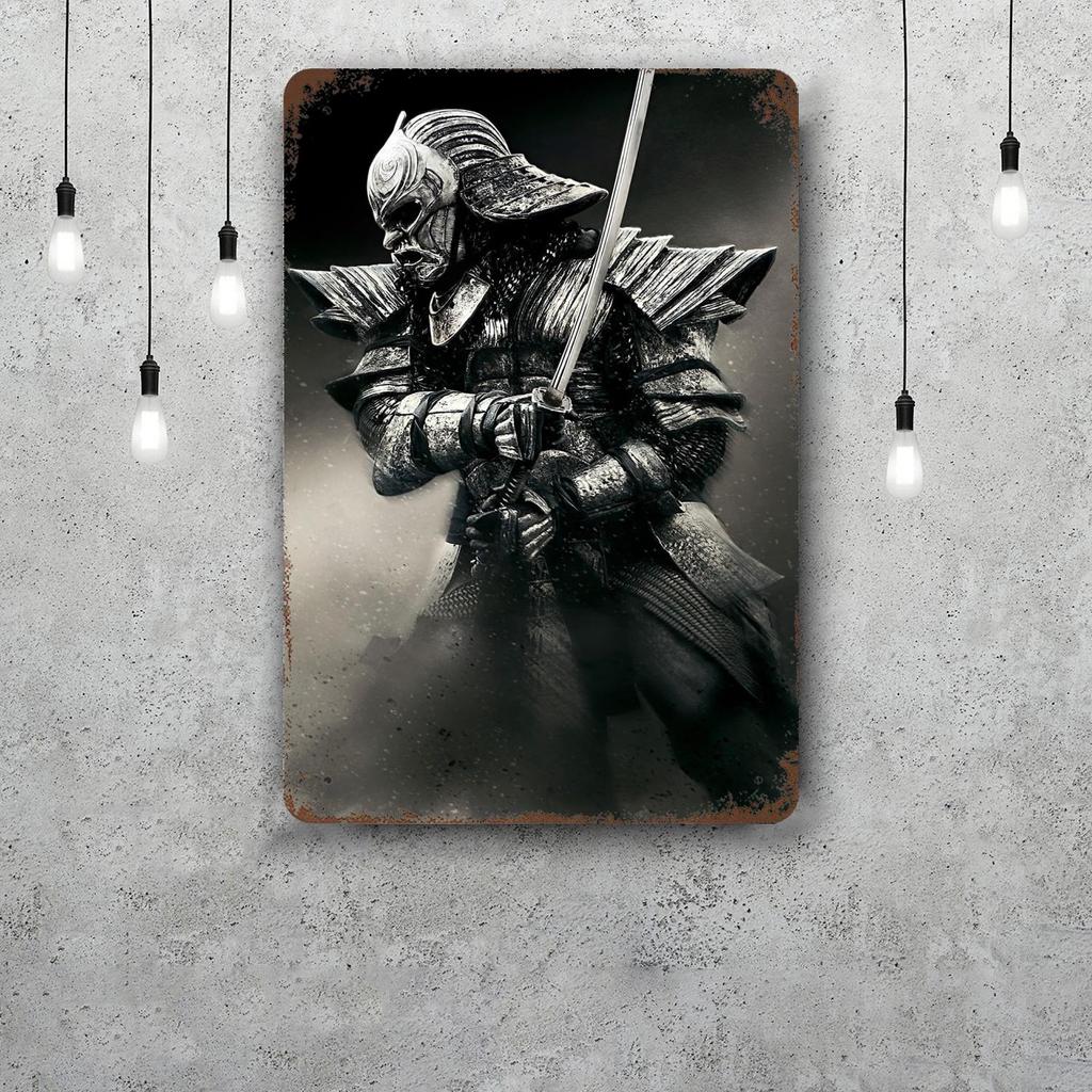 Samurai Warrior Vintage Metal Tin Signs Posters Decor Retro Metal Plaque Wall Art Decor for Garage Bar