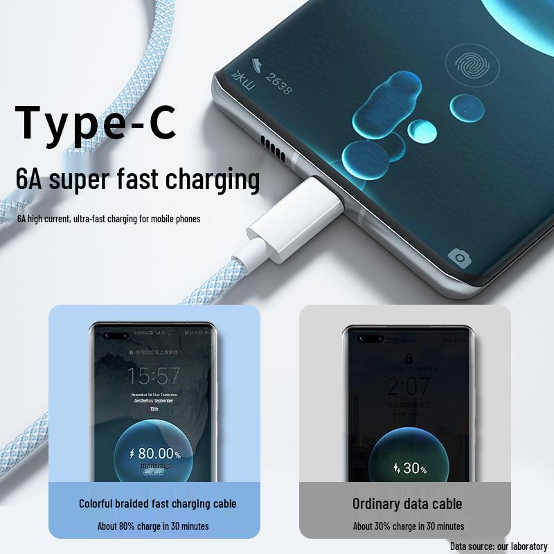 66W Super Fast Charging Data Cable for Apple 15, Huawei, Xiaomi, Honor, Vivo