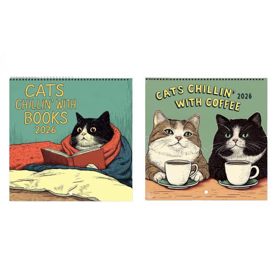 Cats Chillin' With Book 2026 Wall Calendar Funny Cat-Themed 12 Monthly Planner