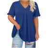 Women S Plus Size Casual Solid Short Sleeve Petal Sleeve V Neck Top