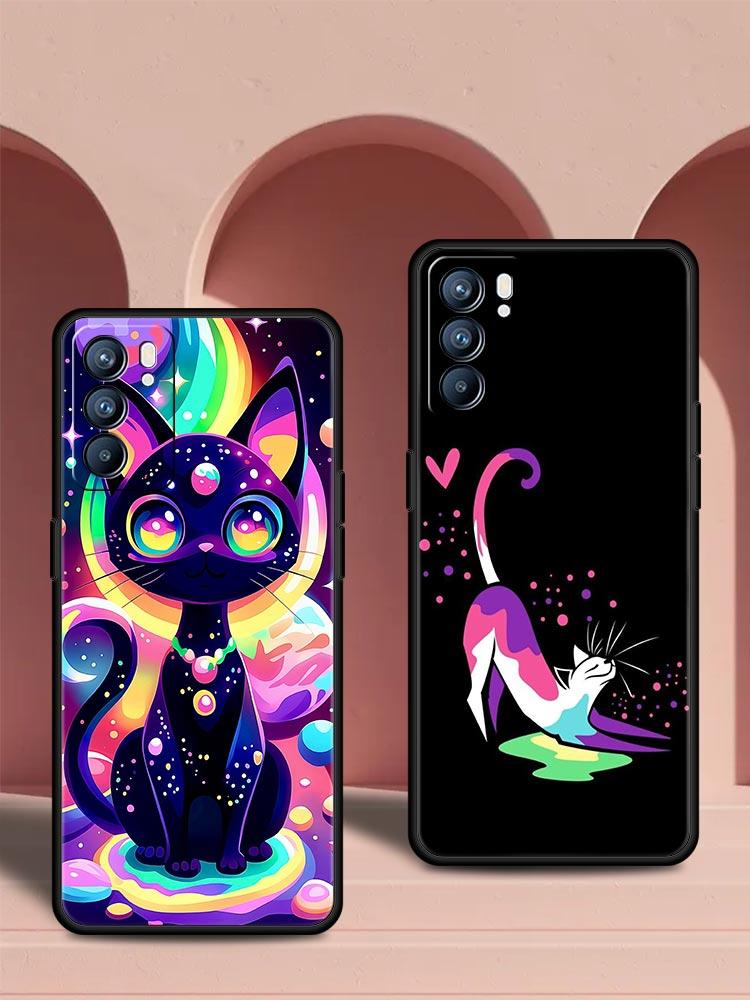 Colorful Cat Design Phone Case For Oppo Reno 13 12 11 10 7 F Find X5 X6 A98 A80 A79 A78 A57 A54 A31 A17 Pro 5G Soft TPU Cover