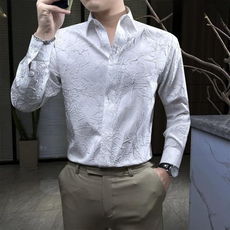 Spring Autumn New Fashion Polo Collar Long Sleeved Shirts Casual Versatile Western Loose Commuting Simple Comfortable Men's Top