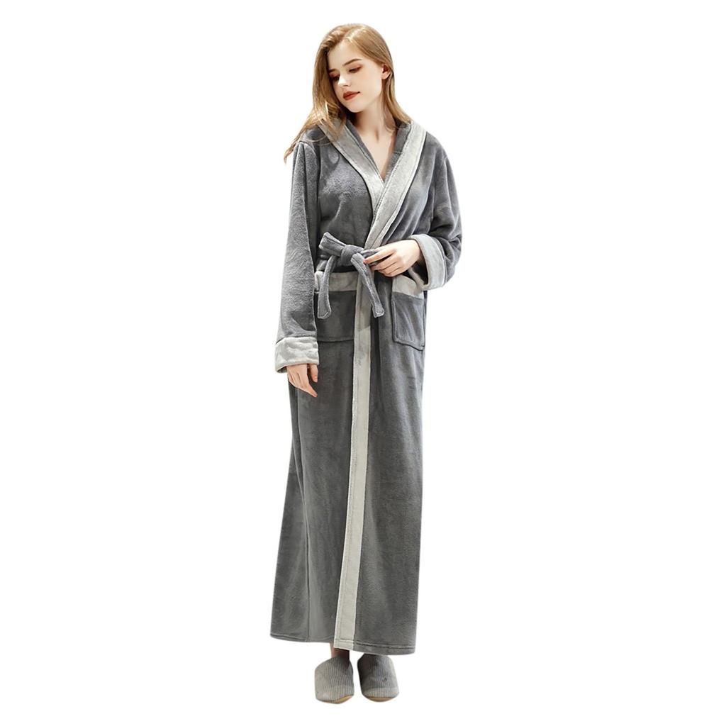 Couples Winter Lengthened Bathrobe Splicing Home Clothes Long Sleeved Robe Coat