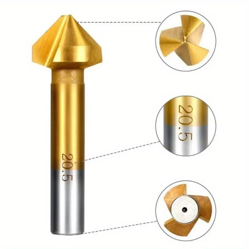 6Pcs/set Chamfering End Mill Tool Countersink Drill Bit Set Metal Wood 3 Flute 90 Degree High Speed Steel Titanium-Coated Deburring Hole