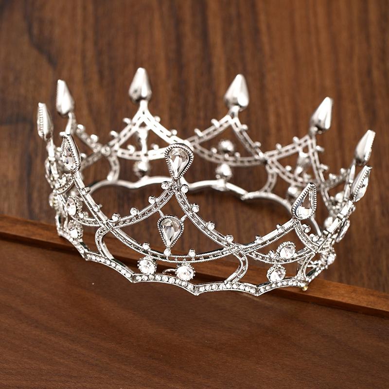 Baroque Crystal Round Crown Tiara Party Rhinestone Prom Diadem Crown for Women Bridal Wedding Hair Accessories Jewelry Crown