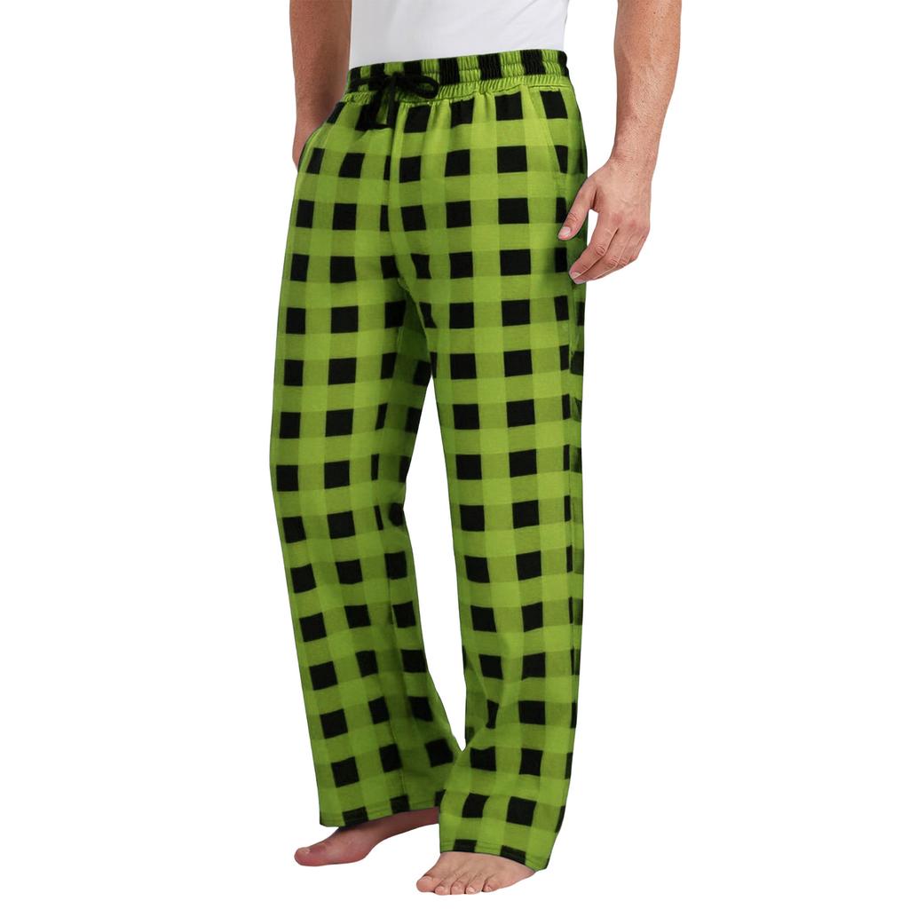 Men's Drawstring Plaid Print Pants - Long Casual Trousers With Belted Pockets