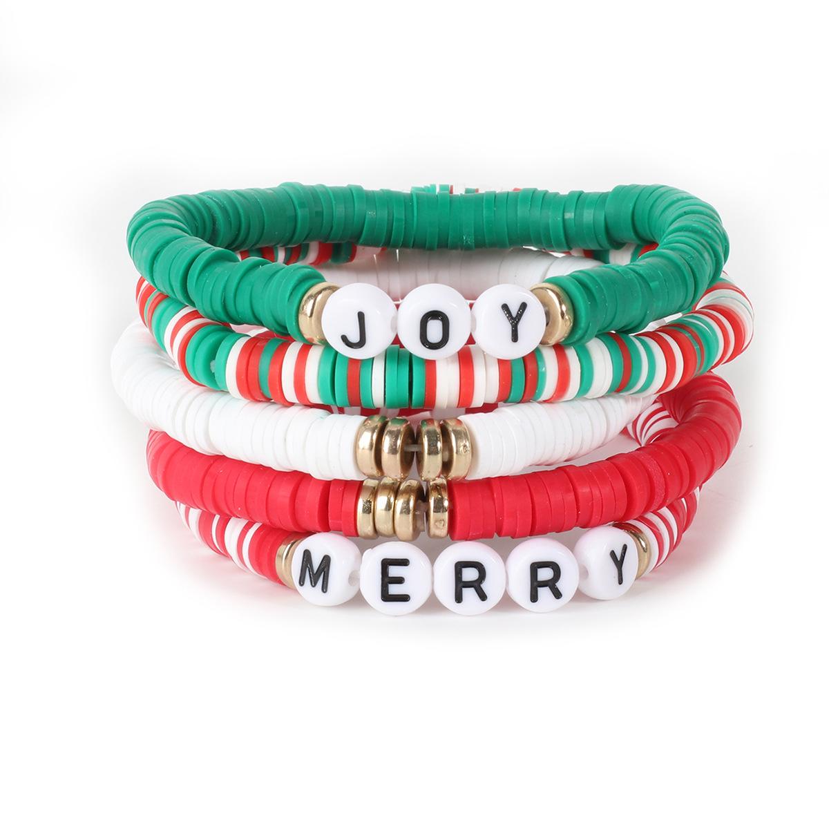 Christmas woven colorful soft pottery elastic bracelet combination, bohemian letter multi-layer jewelry