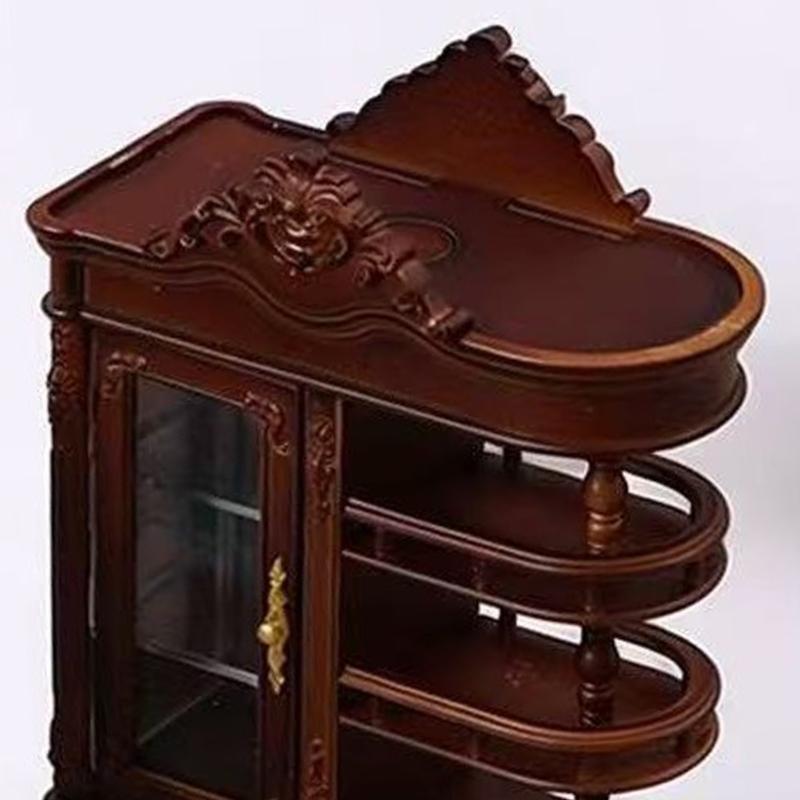 1:12 Scale Antique Doll House Screen Cabinet Model Figurine With Functional Drawers And LED Light for Scene Displaying