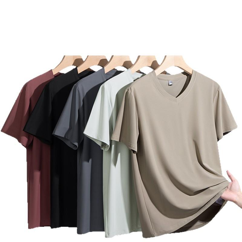 Mercerized Modal V-Neck High-End Short-Sleeve T-Shirt Summer Base Layer Top Thin