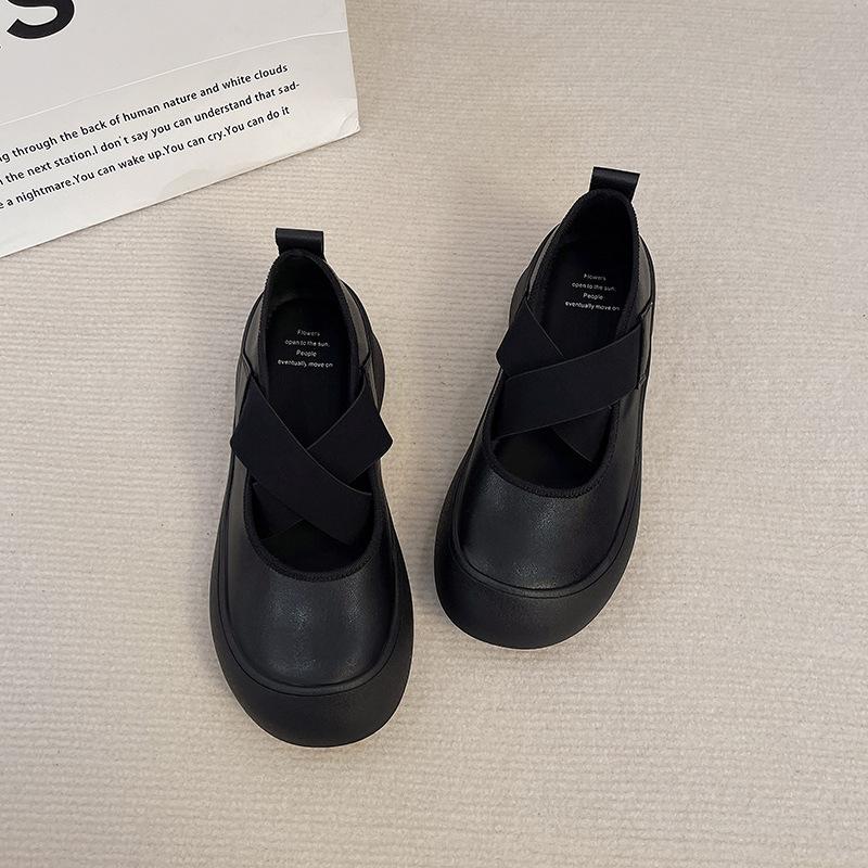 

Sheepskin version~ retro soft sole thick sole inner height increase women s versatile leather cross strap small single shoes commuter Mary Jane shoes 35