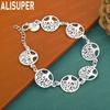 925 Sterling Silver Disc Hollow Tree Side Chain Exquisite Bracelet Gift Jewelry