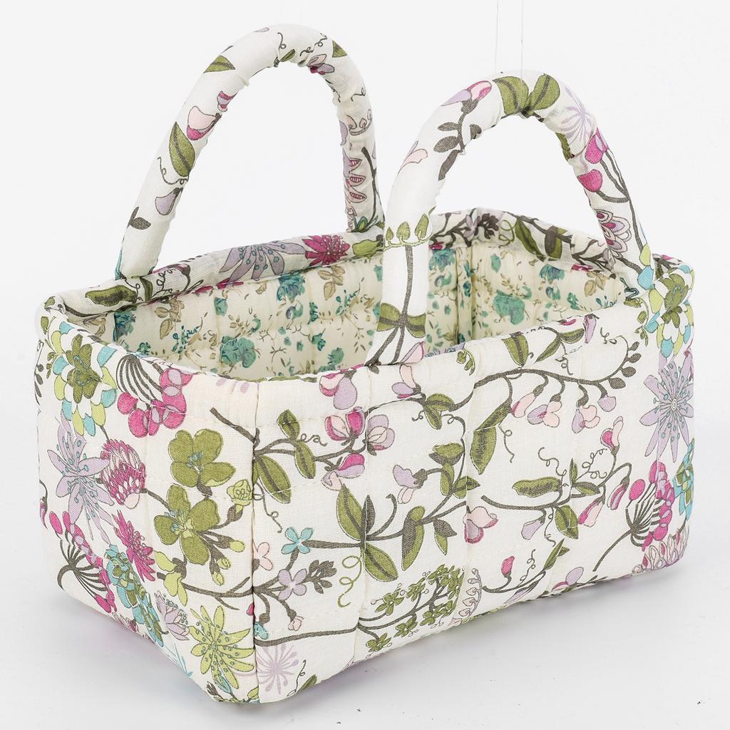 Floral Quilted Baskets with Handles Collapsible Floral Laundry Hamper Foldable Floral Organizer Bin for Household Kitchen
