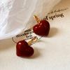 1 Pair of Elegant French-Style Heart-Shaped Earrings - Vintage Red Resin with Golden-Tone Iron Posts, Perfect for Daily Wear