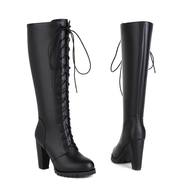 

Зимние плюшевые сапоги до колена на молнии, женские модные ботильоны на массивном каблуке, красные, розовые, черные, на шнуровке, для вечеринки, платья, в стиле Лолита, женские сапоги для верховой езды 37