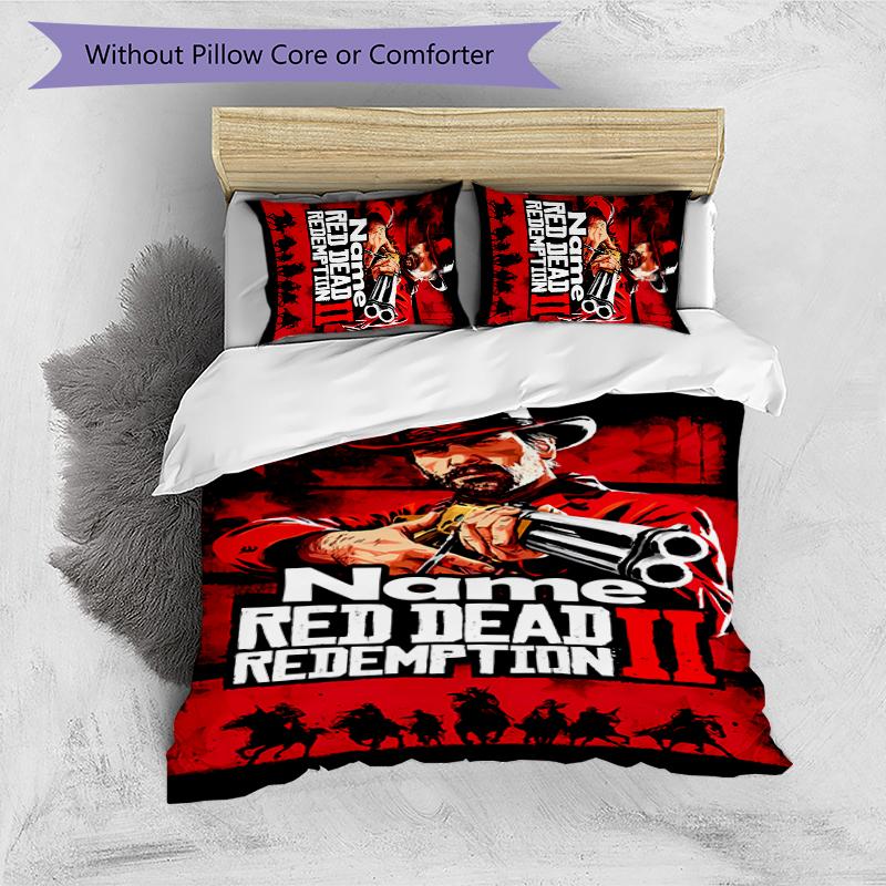 3pcs Custom Name Red Dead Redemption Bedding Set Duvet Cover Closure Includes 1 Duvet Cover & 2 Pillowcases for All Seasons Bedroom Decor