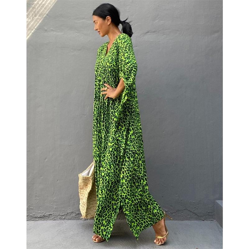 Strandkleid mit Leopardenmuster und Polka Dots in Übergröße für Damen, locker geschnitten, lang, zum Überziehen, Badeanzug