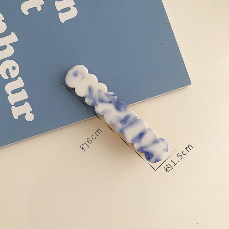 Chinese Style Blue & White Porcelain Pattern Retro Claw Hair Clip for Women Marble Pattern