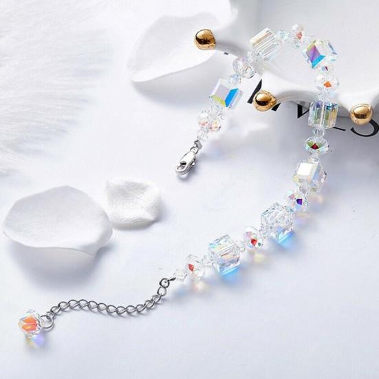 Damen-Armband mit Kunstwürfel-Quarzperlen, verstellbar, transparent, Schmuck, Geschenk
