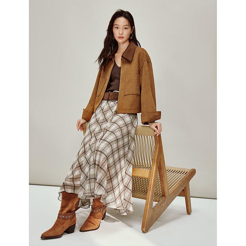 INMAN Women's Maillard Contrast Suede Short Jacket