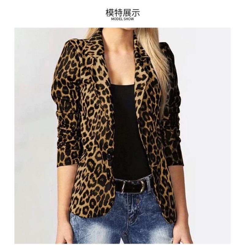 Women Elegant Leopard Print Thin Blazer Casual Commute Fashion Outerwear