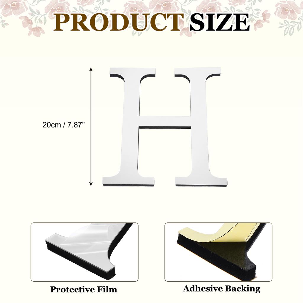 20cm 3D Mirror Acrylic Wall Sticker 26 English Letters Wall Sticker Decals Self-Adhesive Wall Art Mural Home Party Silver