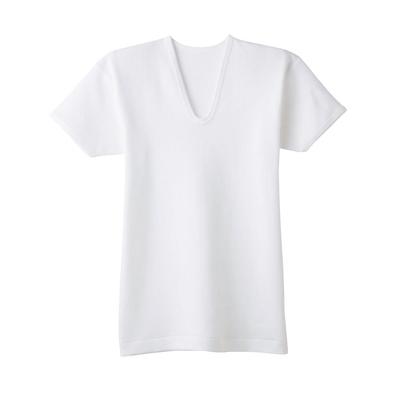 Gunze Íntimo Confortável Quente com Algodão Aéreo Camiseta Curta KH6316, Oficina, Sazonal, Camada, 100% Algodão, Volumoso, Manga, Decote U,