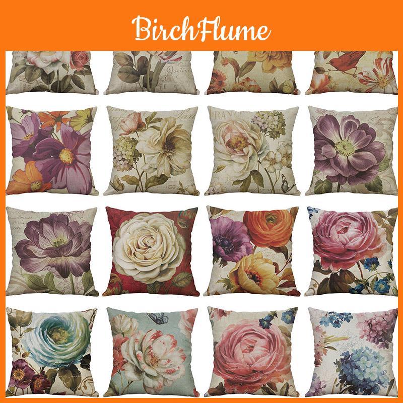 Premium Retro Flower Linen Pillow Case For Stylish Sofa Home Decor 18 Inches