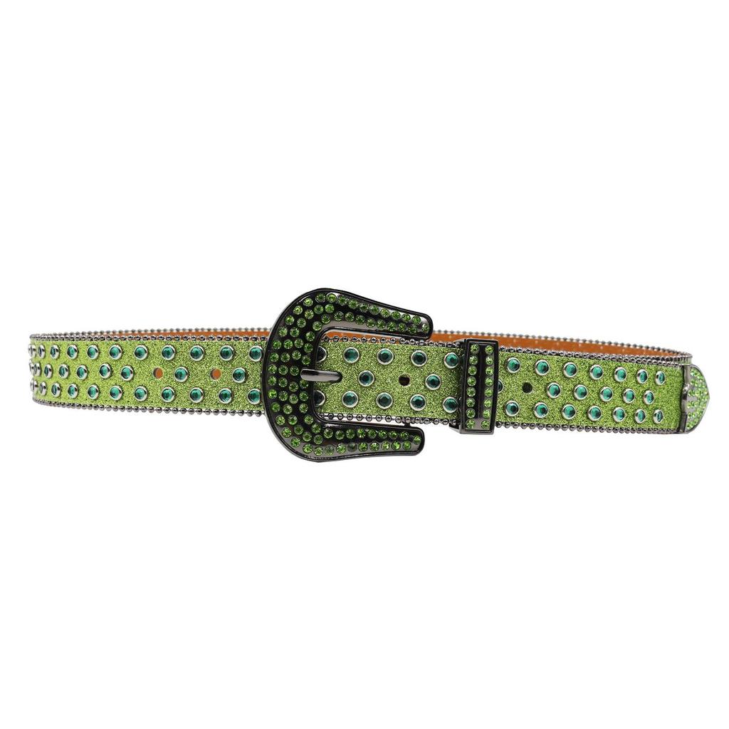 Y2K Punk Rhinestone Sequin Hip Hop Pin Buckle Leather Belt for Women