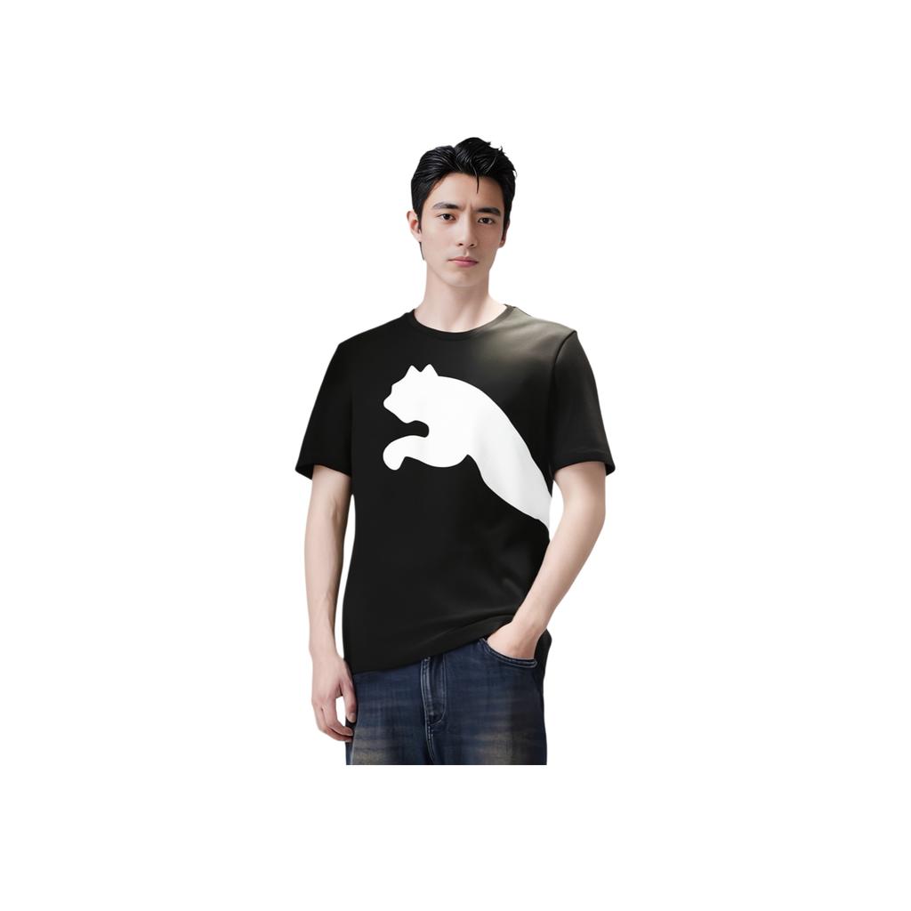 Puma T-shirt a Maniche Corte con Stampa Logo Grande Girocollo Uomo Top Nero 587585-51