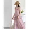 Summer new Korean fluttering design sense cascading ruffle edge suspender dress gentle and long