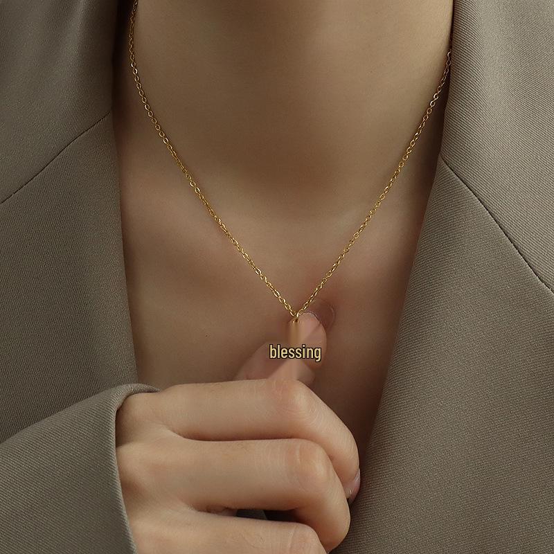 Chinese Festive Fu Character Necklace - 18K Gold-Plated Titanium Steel, Lucky Fu Lin Men Design