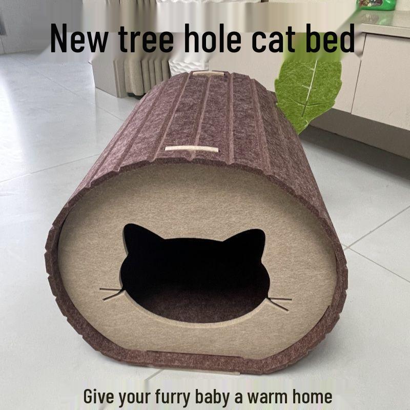 Wear-Resistant Foldable Stump Cat Bed & Claw Tunnel - Non-Stick Hair, Multifunctional Semi-Enclosed Hiding Spot