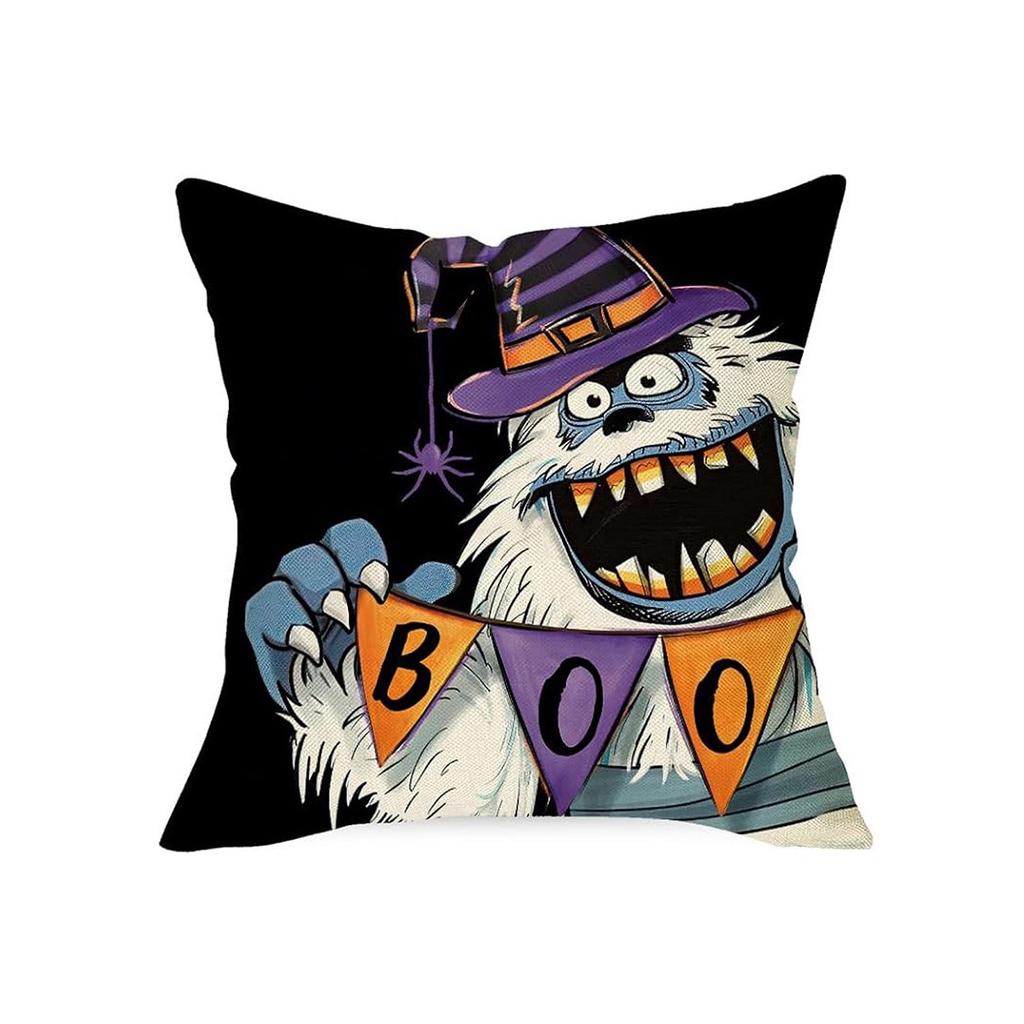 Halloween Decorative Linen Throw Pillow Cover With Single Sided Print (Pillow Insert Not Included)