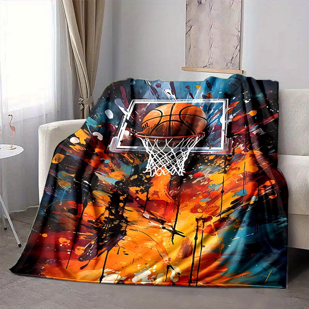 1pc Basketball Hoop Blanket, Lightweight Flannel Throw Blanket for Sofa, Bed, Travel, Camping, Living Room, Office, Couch066