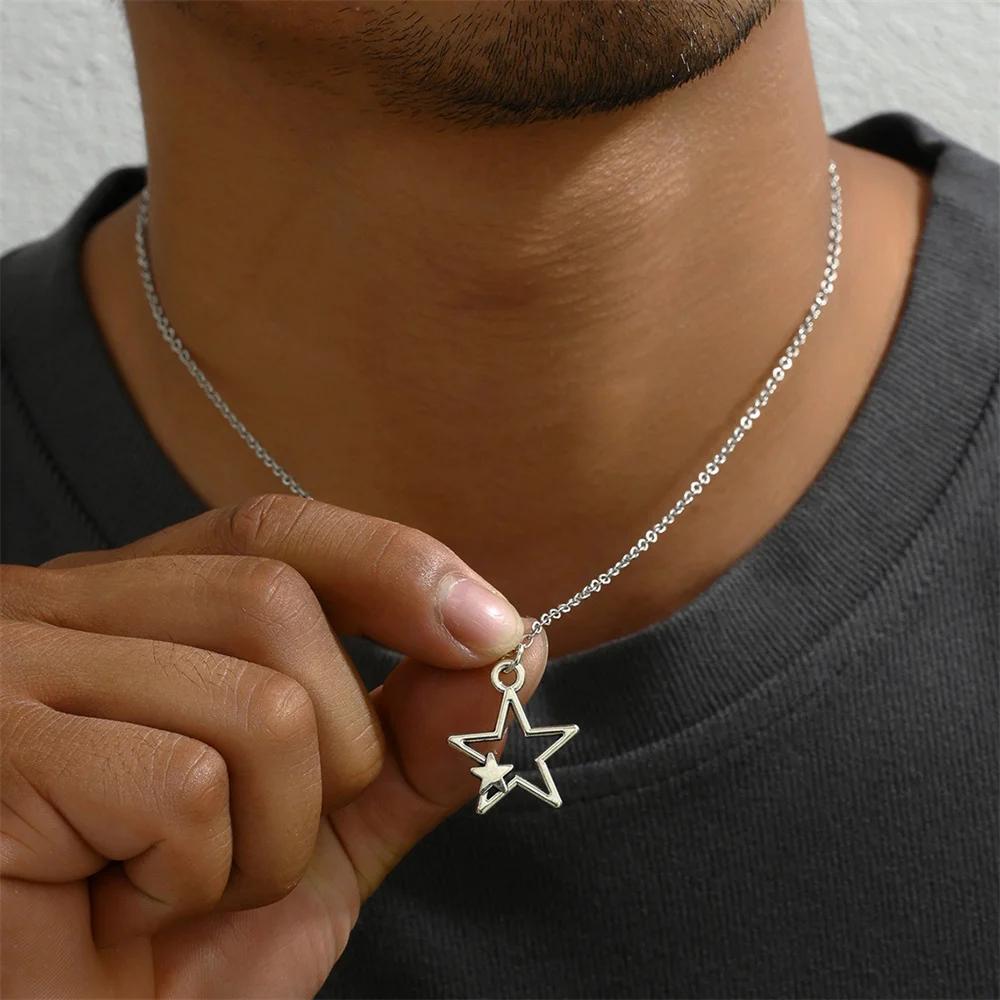 1pcs Vintage Pentagram Necklace Black Rope Necklace Personalized Fashion Alloy Star Pendant Jewelry Party Gift