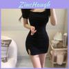 Street Style Black Short Sleeve Bodycon Dress With Embroidered Hollow Pattern For Summer Fashion